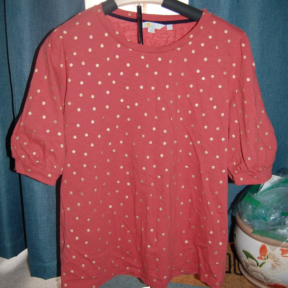 BODEN WOMENS CORAL POLKA-DOT SHIRT SIZE 14